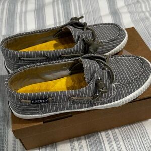 Sperry Women’s Boat Shoes Sayal Away Gray Pinstripe